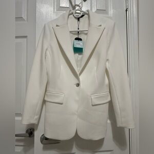 Ming Wang One Button Blazer In White Color (Size Small).